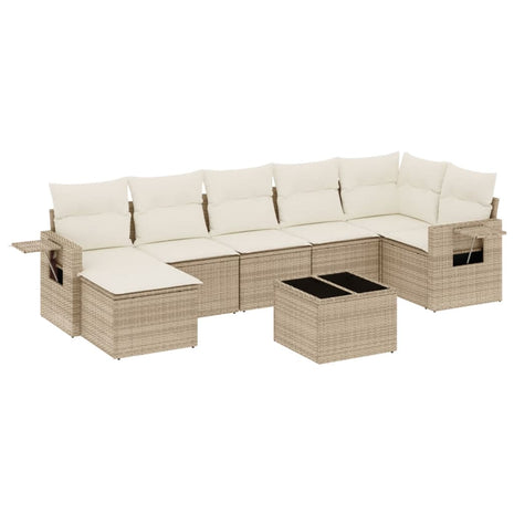 8-delige Loungeset met kussens poly rattan beige