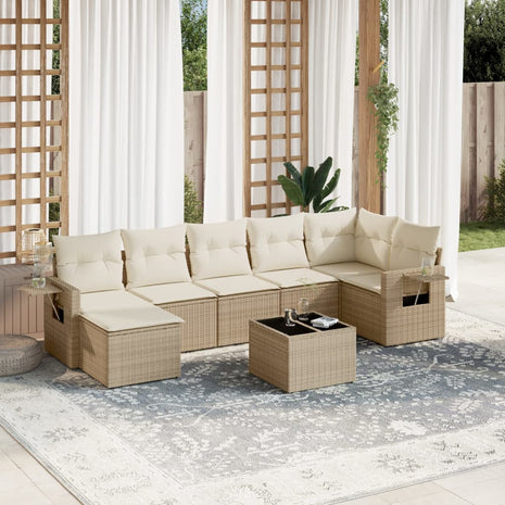 8-delige Loungeset met kussens poly rattan beige