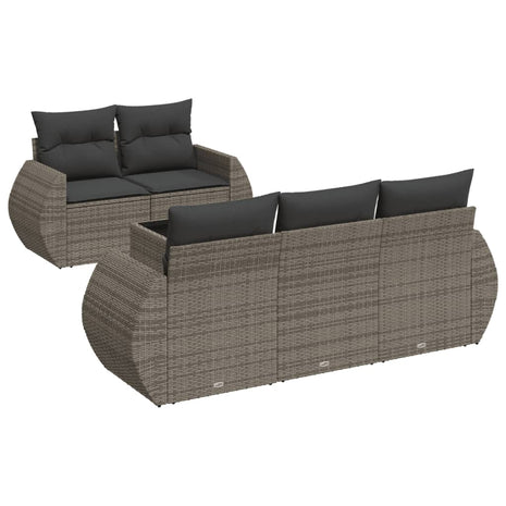 6-delige Loungeset met kussens poly rattan grijs