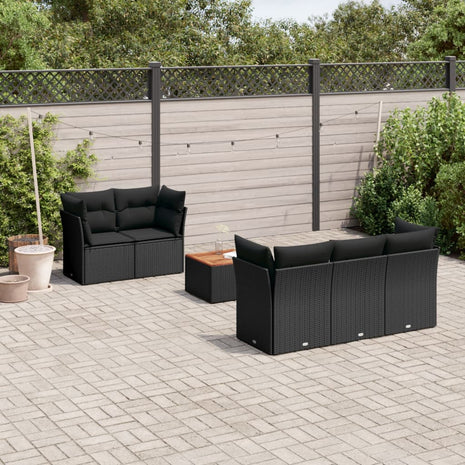 6-delige Loungeset met kussens poly rattan zwart