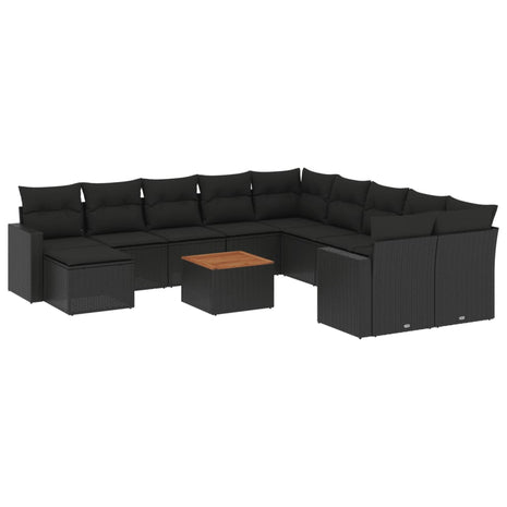 12-delige Loungeset met kussens poly rattan zwart