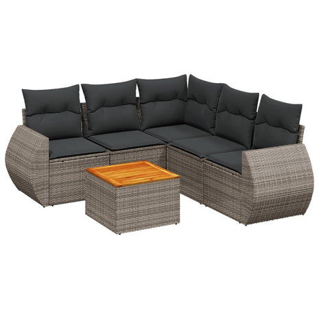 6-delige Loungeset met kussens poly rattan grijs