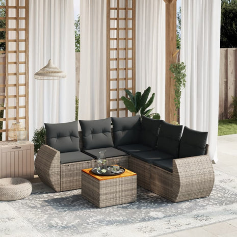 6-delige Loungeset met kussens poly rattan grijs