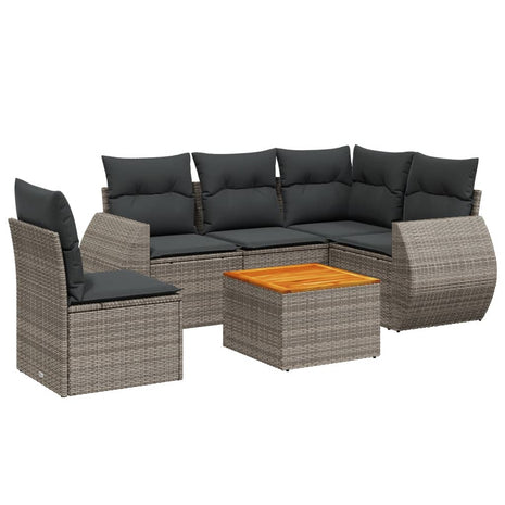 6-delige Loungeset met kussens poly rattan grijs