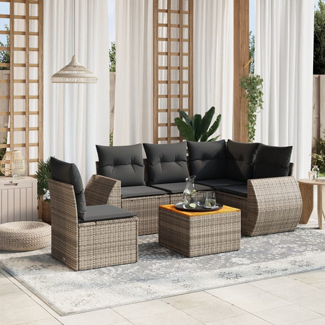 6-delige Loungeset met kussens poly rattan grijs