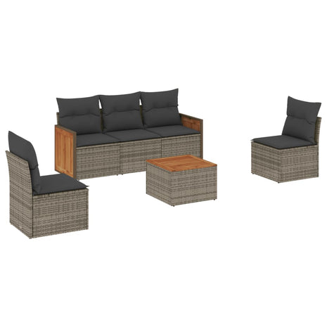 6-delige Loungeset met kussens poly rattan grijs