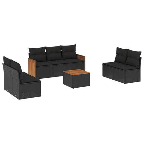 8-delige Loungeset met kussens poly rattan zwart