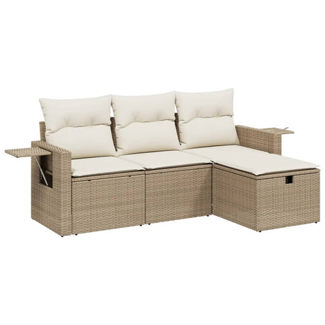 4-delige Loungeset met kussens poly rattan beige