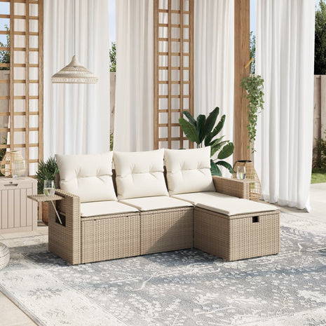 4-delige Loungeset met kussens poly rattan beige