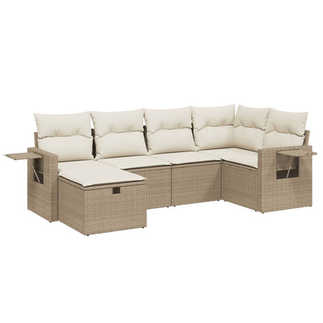 6-delige Loungeset met kussens poly rattan beige