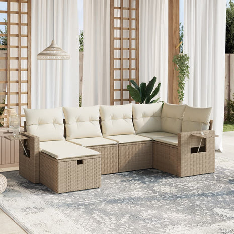 6-delige Loungeset met kussens poly rattan beige