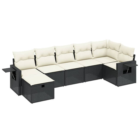 7-delige Loungeset met kussens poly rattan zwart