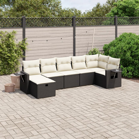 7-delige Loungeset met kussens poly rattan zwart