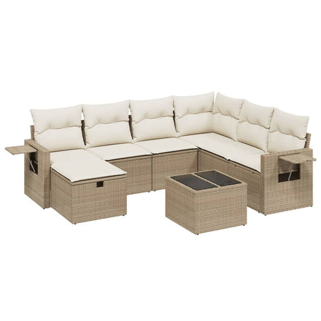 8-delige Loungeset met kussens poly rattan beige