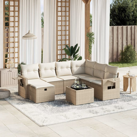 8-delige Loungeset met kussens poly rattan beige