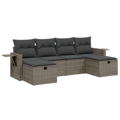 6-delige Loungeset met kussens poly rattan grijs