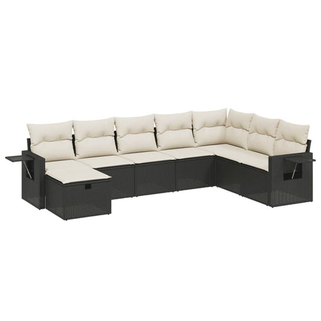 8-delige Loungeset met kussens poly rattan zwart