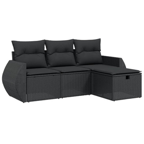 4-delige Loungeset met kussens poly rattan zwart