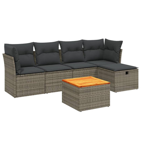 6-delige Loungeset met kussens poly rattan grijs