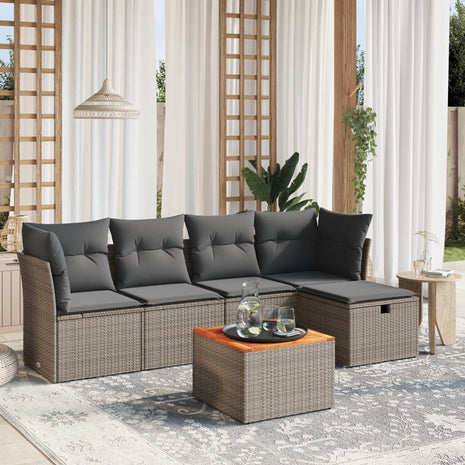 6-delige Loungeset met kussens poly rattan grijs