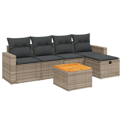 6-delige Loungeset met kussens poly rattan grijs