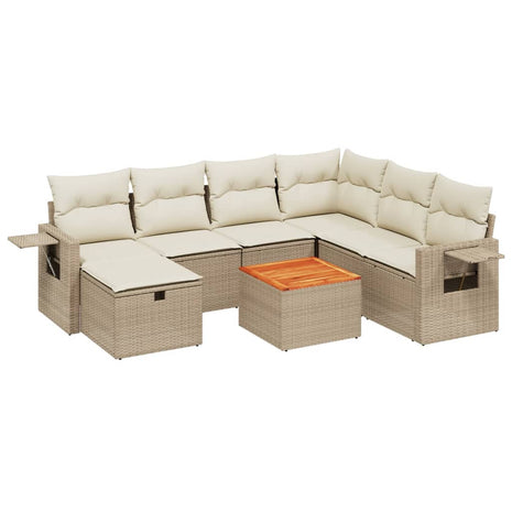 8-delige Loungeset met kussens poly rattan beige