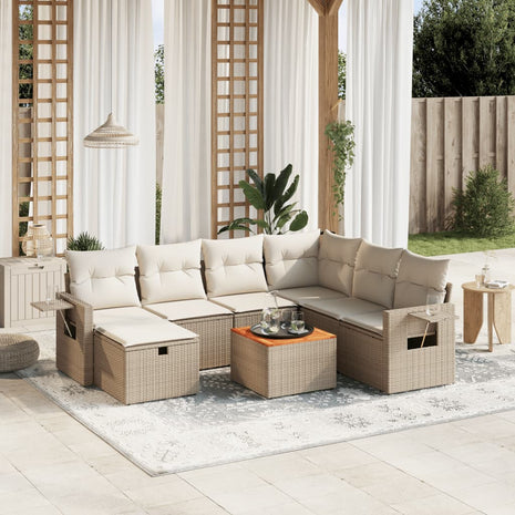 8-delige Loungeset met kussens poly rattan beige