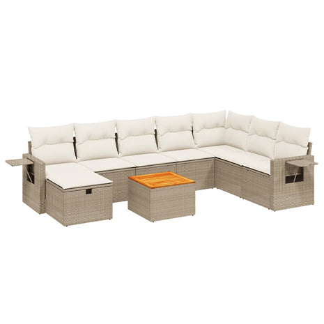 9-delige Loungeset met kussens poly rattan beige