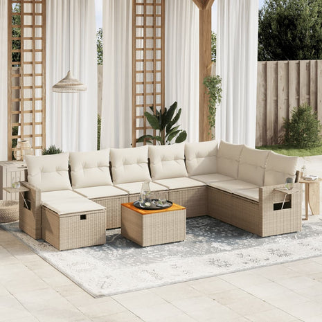 9-delige Loungeset met kussens poly rattan beige