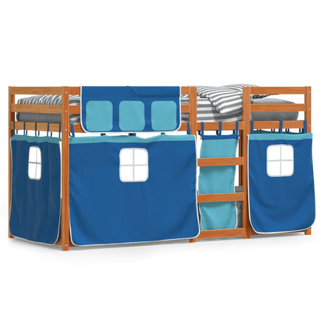 Stapelbed met gordijnen 75x190 cm massief grenenhout blauw