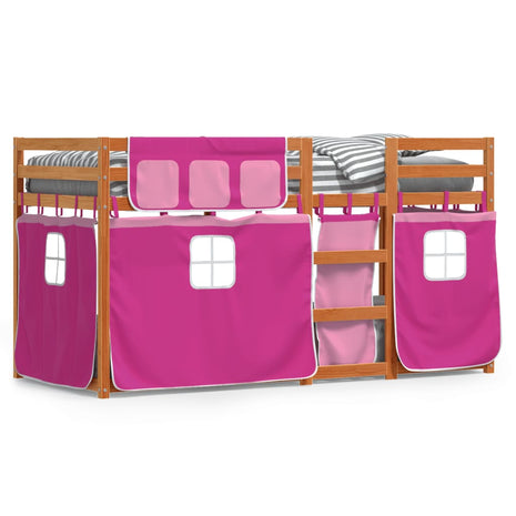 Stapelbed met gordijnen 90x190 cm grenenhout roze