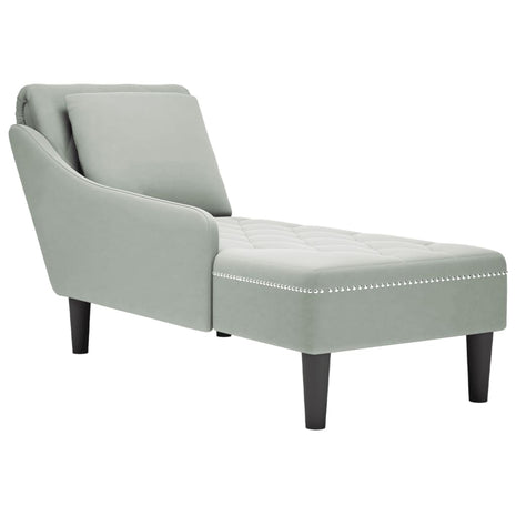 Chaise longue met kussen & rechterarmleuning fluweel lichtgrijs