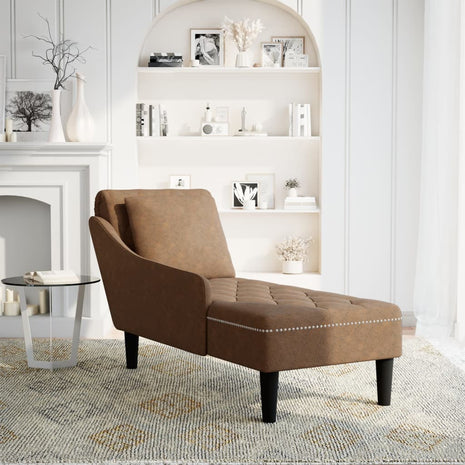 Chaise longue met kussen en rechterarmleuning kunstleer bruin