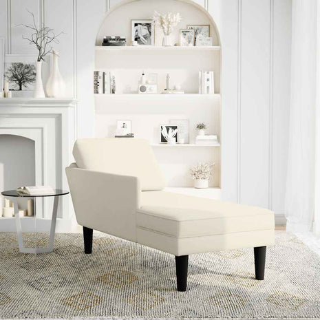 Chaise longue met kussen&rechterarmleuning fluweel crèmekleurig