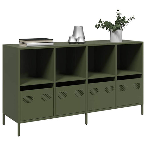 Dressoir 135x39x73,5 cm koudgewalst staal olijfgroen