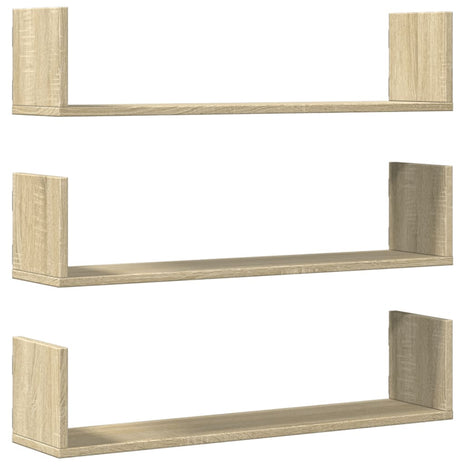 Wandschappen 3 st 80x18x18 cm bewerkt hout sonoma eikenkleurig