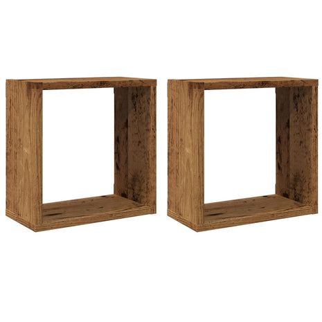 Wandschappen kubus 2 st 30x15x30cm bewerkt hout oud houtkleurig