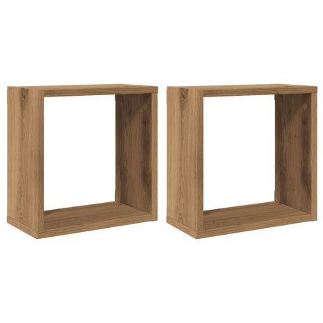 Wandschappen kubus 2st 30x15x30cm bewerkt hout artisanaal eiken