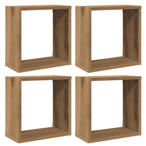 Wandschappen kubus 4st 30x15x30cm bewerkt hout artisanaal eiken