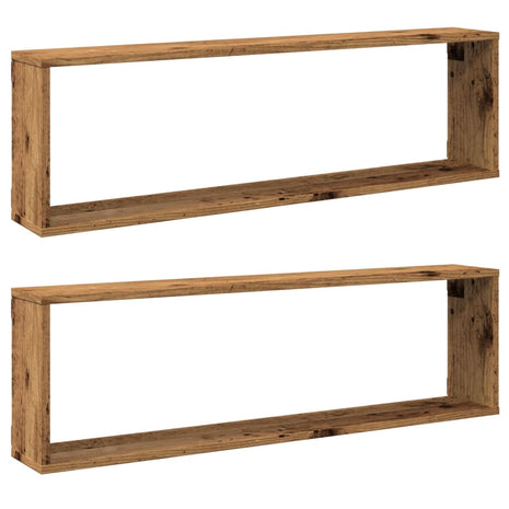 Wandschappen kubus 2 st 100x15x30 cm bewerkt hout oud hout