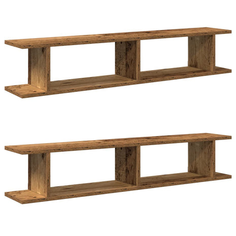 Wandschappen 2 st 105x18x20 cm bewerkt hout oud houtkleurig