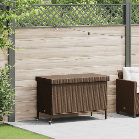 Tuinbox met wielen 110x55x73 cm poly rattan bruin