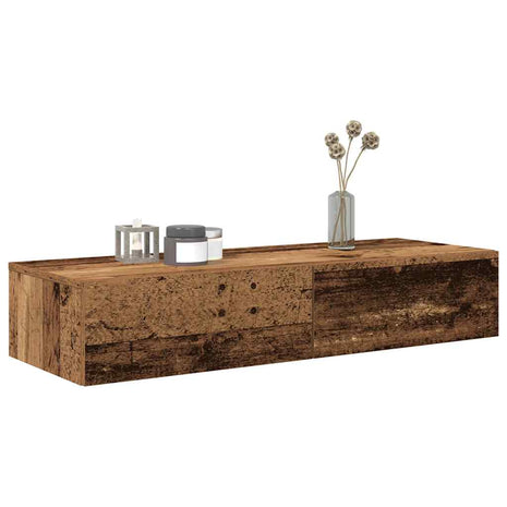 Wandschap met lades 100x36x19 cm bewerkt hout oud houtkleurig