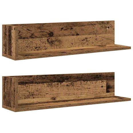 Wandschappen 2 st 75x16,5x16,5 cm bewerkt hout oud houtkleurig