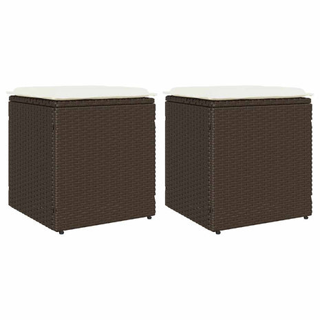 Tuinkrukken met kussens 2 st 40x40x43 cm poly rattan bruin