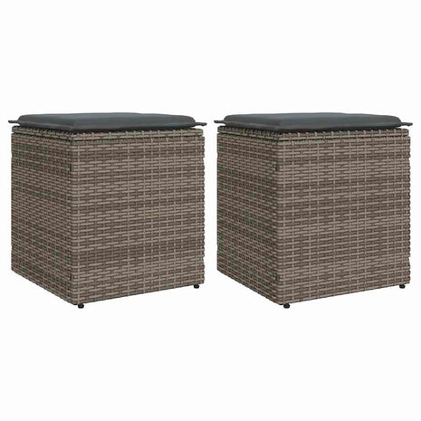 Tuinkrukken met kussens 2 st 40x40x43 cm poly rattan grijs