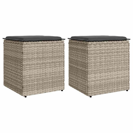 Tuinkrukken met kussens 2 st 40x40x43 cm poly rattan lichtgrijs