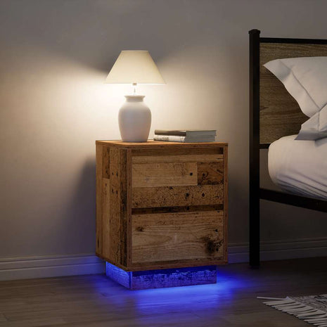 Nachtkastjes met led-verlichting 2 st 38x34x50 cm oud hout