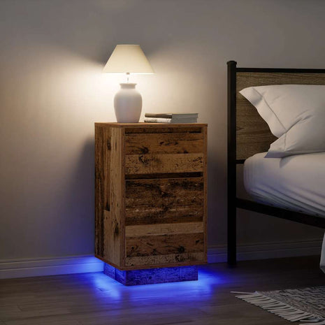 Nachtkastje met LED-verlichting 38x34x65 cm oud hout