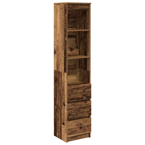 Hoge kast 37,5x35x180 cm bewerkt hout oud houtkleurig